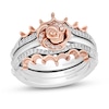 Thumbnail Image 1 of Enchanted Disney Belle 1/5 CT. T.W. Diamond Rose and Crown Three Piece Ring Set in Sterling Silver and 10K Rose Gold