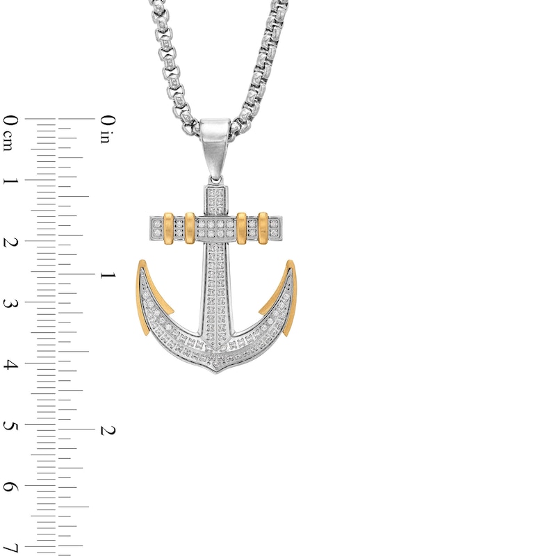 Main Image 2 of Men’s 3/8 CT. T.W. Diamond Anchor Pendant in Stainless Steel and Yellow Ion Plate - 24”