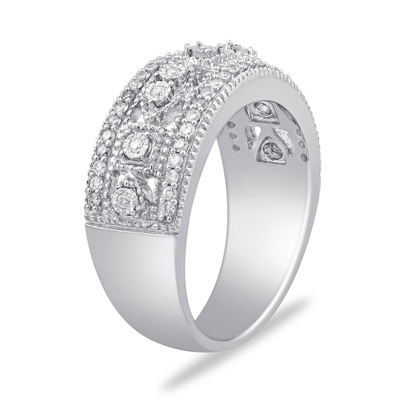 Main Image 2 of Previously Owned - 1/3 CT. T.W. Diamond Square and Marquise Frames Vintage-Style Triple Row Band in 14K White Gold