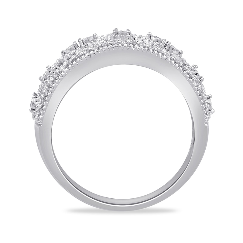 Main Image 3 of Previously Owned - 1/3 CT. T.W. Diamond Square and Marquise Frames Vintage-Style Triple Row Band in 14K White Gold
