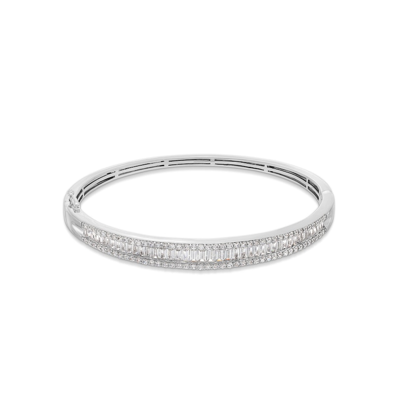 3 CT. T.W. Baguette and Round Certified Lab-Created Diamond Triple Row Bangle in 14K White Gold (F/SI2) - 7.25"