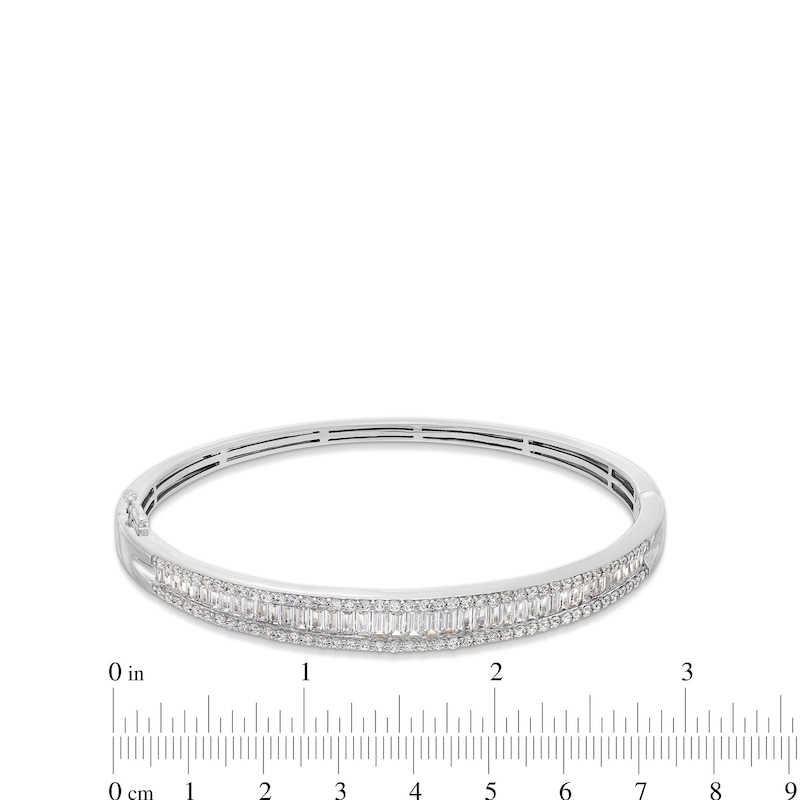 3 CT. T.W. Baguette and Round Certified Lab-Created Diamond Triple Row Bangle in 14K White Gold (F/SI2) - 7.25"