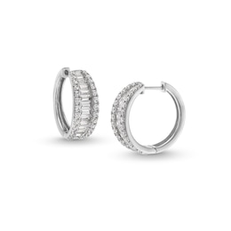 2 CT. T.W. Baguette and Round Certified Lab-Grown Diamond Triple Row Hoop Earrings in 14K White Gold (F/SI2)