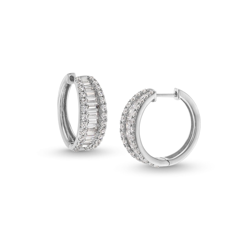 Main Image 1 of 2 CT. T.W. Baguette and Round Certified Lab-Grown Diamond Triple Row Hoop Earrings in 14K White Gold (F/SI2)