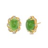Thumbnail Image 1 of Oval Jade and 1/8 CT. T.W. Diamond Alternating Frame Stud Earrings in 14K Gold