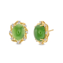Oval Jade and 1/8 CT. T.W. Diamond Alternating Frame Stud Earrings in 14K Gold