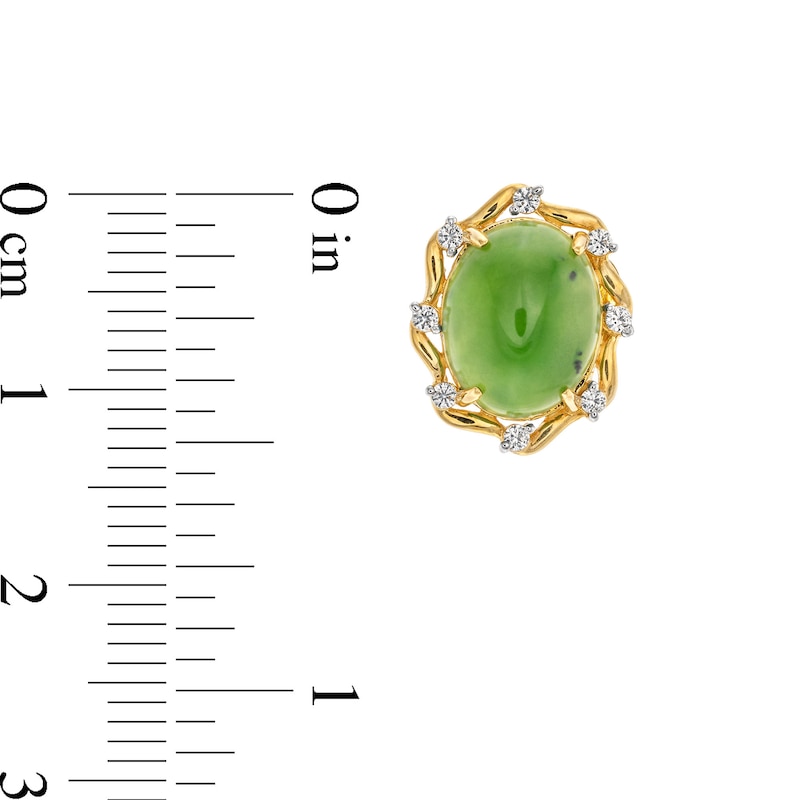 Main Image 3 of Oval Jade and 1/8 CT. T.W. Diamond Alternating Frame Stud Earrings in 14K Gold