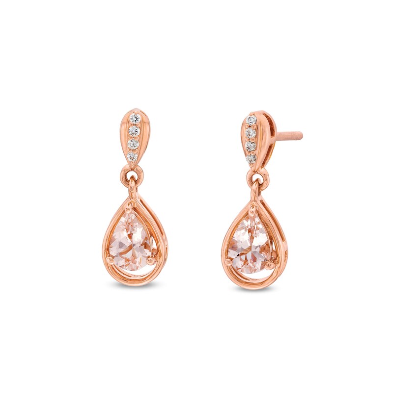 Main Image 1 of Pear-Shaped Morganite and Diamond Accent Open Frame Drop Earrings in 10K Rose Gold