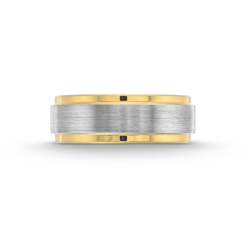 Main Image 4 of 8.0mm Brushed Center Stepped Edge Wedding Band in Two-Tone Tungsten with Black Silicone - Size 10