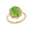 Thumbnail Image 1 of Oval Jade and 1/15 CT. T.W. Diamond Alternating Frame Ring in 14K Gold