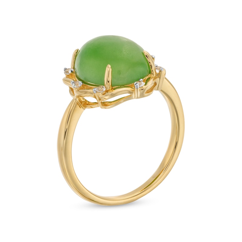 Main Image 3 of Oval Jade and 1/15 CT. T.W. Diamond Alternating Frame Ring in 14K Gold