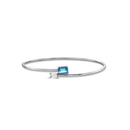 Emerald-Cut Swiss Blue Topaz and Baguette White Topaz Bypass Bangle in Sterling Silver - 7.13"
