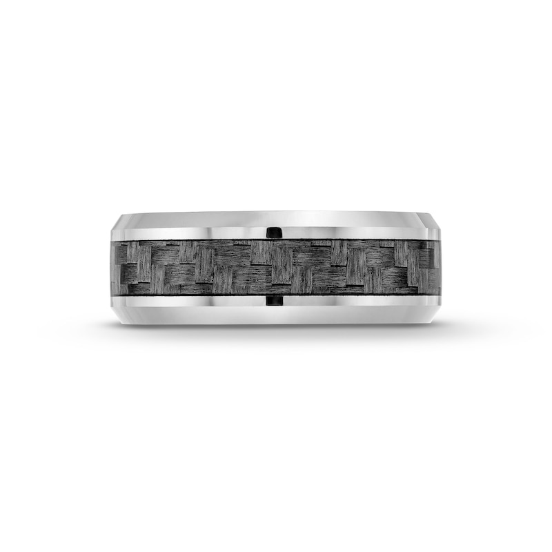 Main Image 3 of 8.0mm Beveled Edge Wedding Band in Tungsten with Woven Carbon Fiber Inlay and Silicone - Size 10
