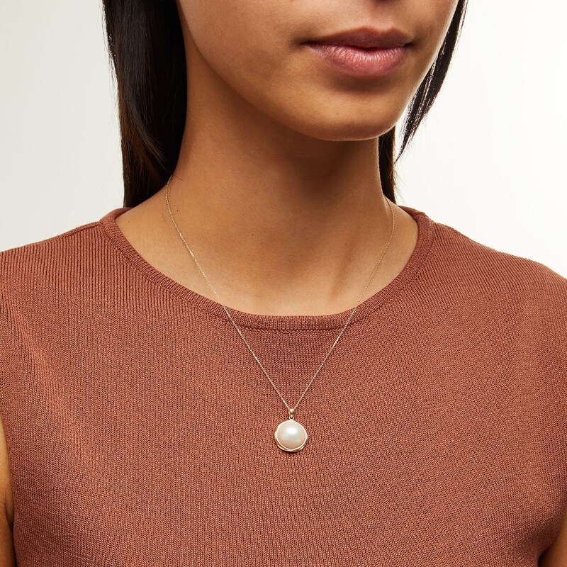 Main Image 2 of 14.0mm Cultured Mabe Pearl Bezel-Set Solitaire Pendant in 10K Gold