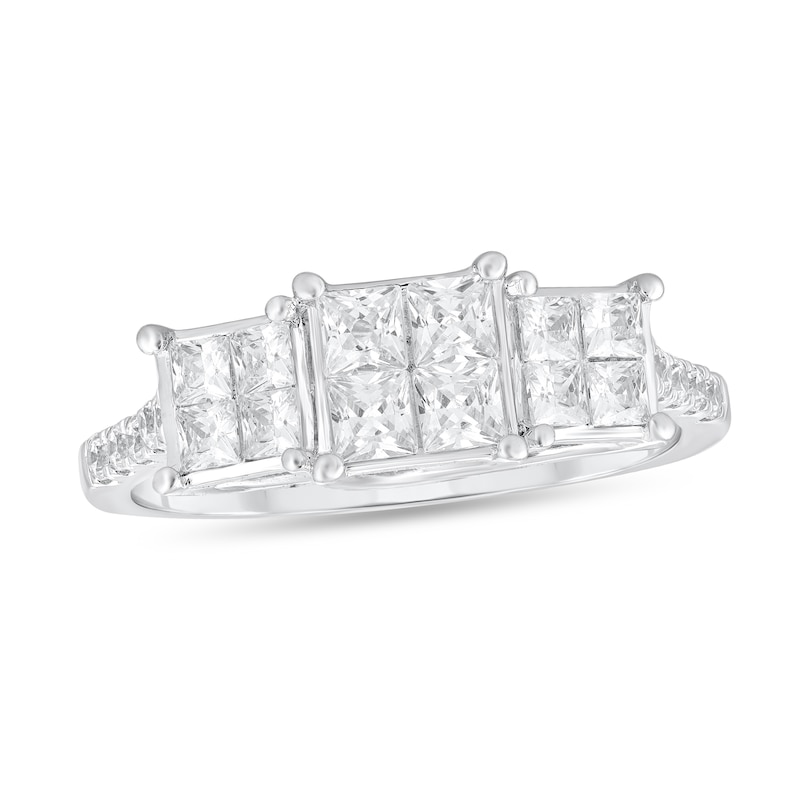 Main Image 1 of 1 CT. T.W. Princess-Cut Multi-Diamond Three Stone Engagement Ring in 10K White Gold