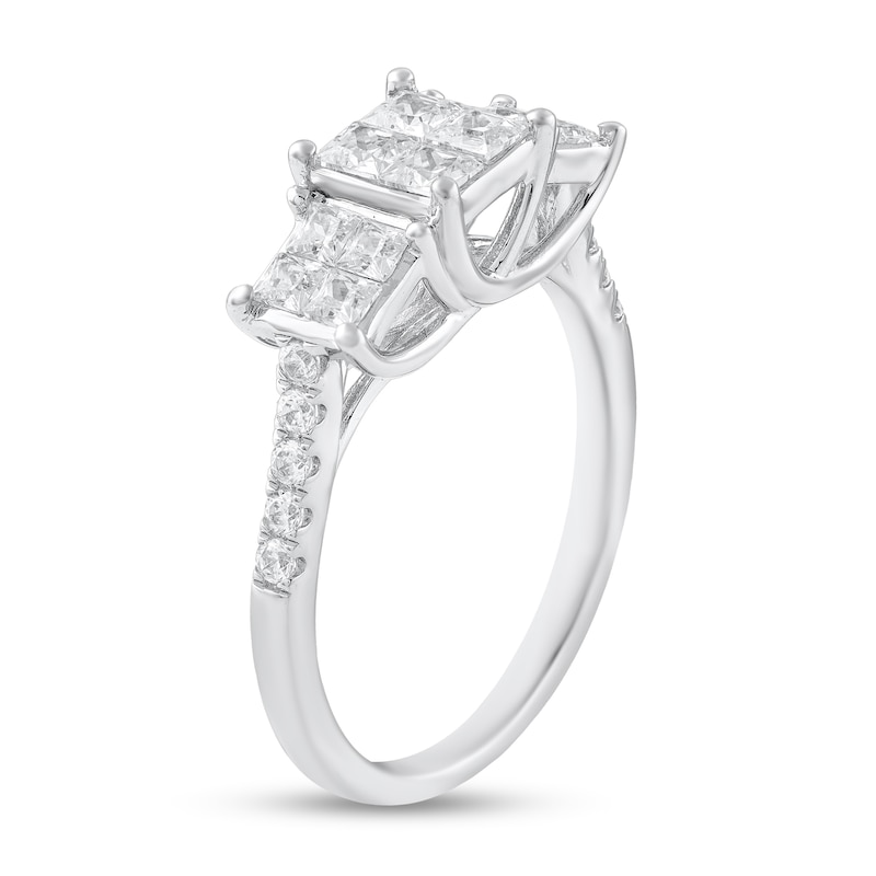Main Image 2 of 1 CT. T.W. Princess-Cut Multi-Diamond Three Stone Engagement Ring in 10K White Gold
