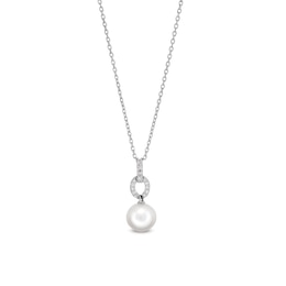 8.5mm Freshwater Cultured Pearl and 1/10 CT. T.W. Diamond Drop Pendant in 10K White Gold