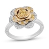 Thumbnail Image 1 of Enchanted Disney Belle Yellow Sapphire and 1/4 CT. T.W. Diamond Rose Ring in Sterling Silver and 10K Gold