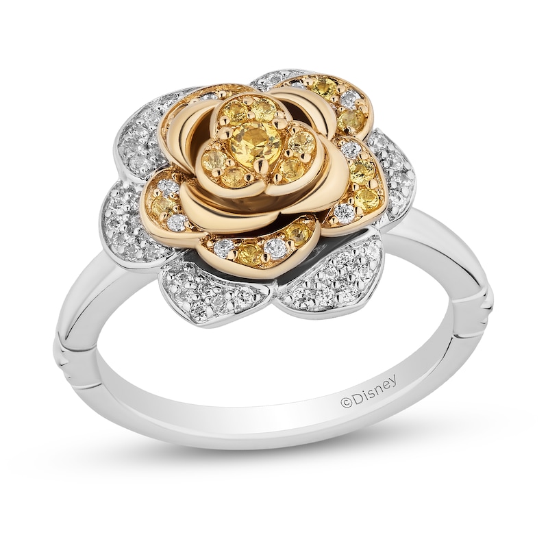 Main Image 1 of Enchanted Disney Belle Yellow Sapphire and 1/4 CT. T.W. Diamond Rose Ring in Sterling Silver and 10K Gold