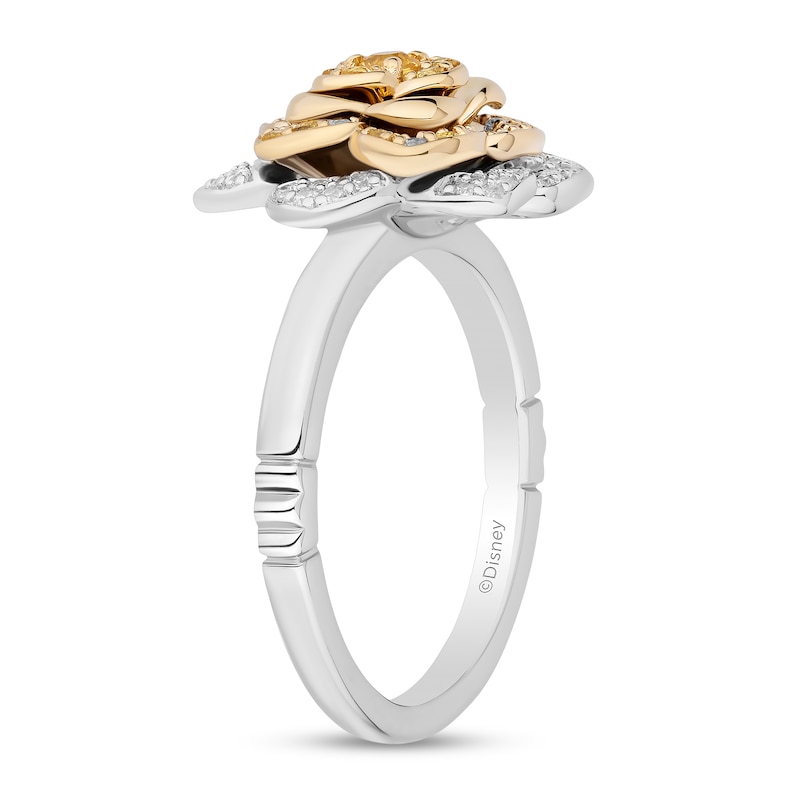 Main Image 2 of Enchanted Disney Belle Yellow Sapphire and 1/4 CT. T.W. Diamond Rose Ring in Sterling Silver and 10K Gold