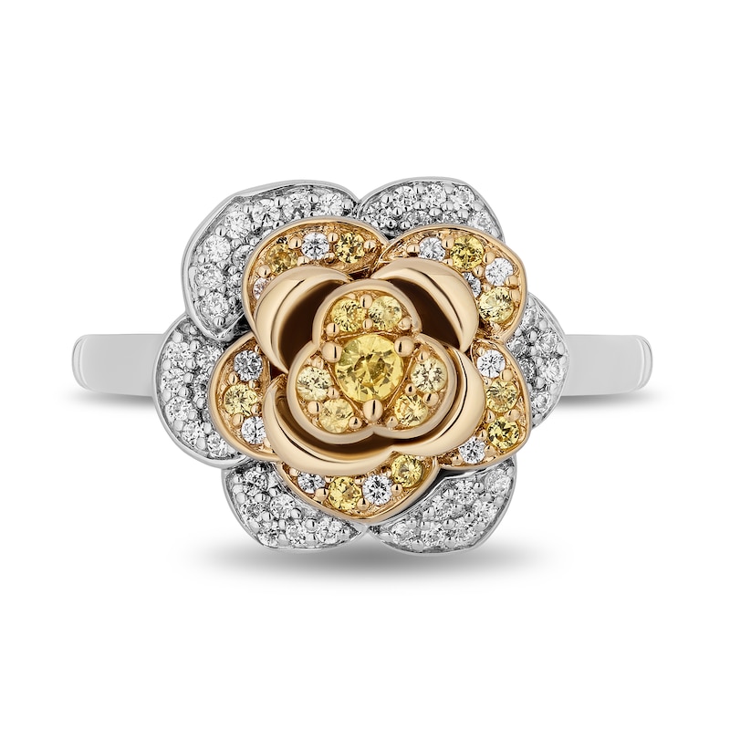 Main Image 4 of Enchanted Disney Belle Yellow Sapphire and 1/4 CT. T.W. Diamond Rose Ring in Sterling Silver and 10K Gold