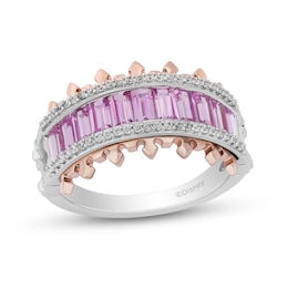 Enchanted Disney Aurora Pink Lab-Created Sapphire and Diamond Multi-Row Crown Ring in Sterling Silver and 10K Rose Gold