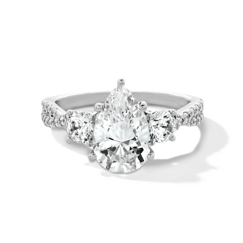 Main Image 1 of 2-3/4 CT. T.W. Pear-Shaped Certified Lab-Grown Diamond Three Stone Engagement Ring in 14K White Gold (F/SI2)