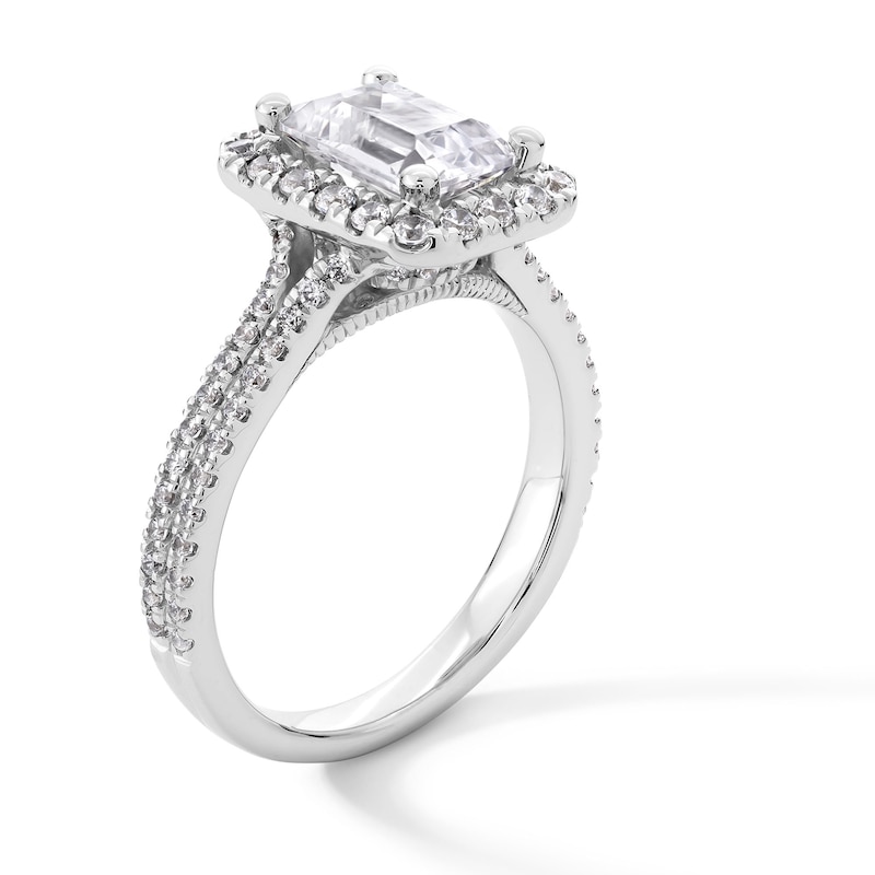 Main Image 3 of 2-5/8 CT. T.W. Emerald-Cut Certified Lab-Grown Diamond Frame Double Row Engagement Ring in 14K White Gold (F/SI2)