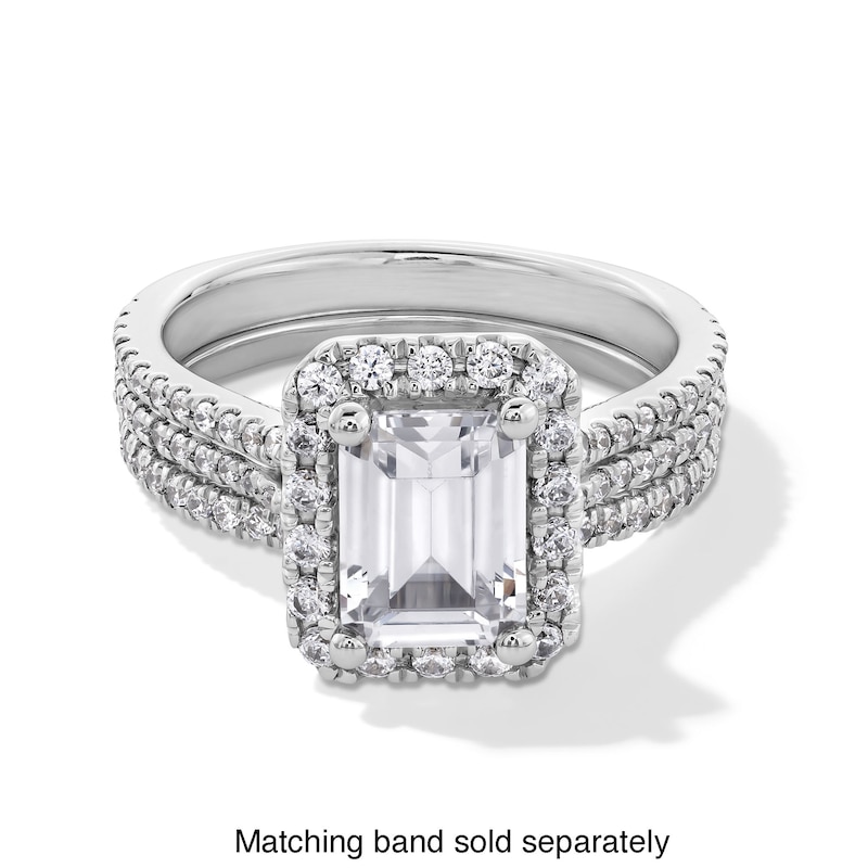 Main Image 5 of 2-5/8 CT. T.W. Emerald-Cut Certified Lab-Grown Diamond Frame Double Row Engagement Ring in 14K White Gold (F/SI2)