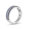 Thumbnail Image 1 of Vera Wang Love Collection Men’s 1/4 CT. T.W. Diamond and Blue Sapphire Tripe Row Wedding Band in 14K White Gold