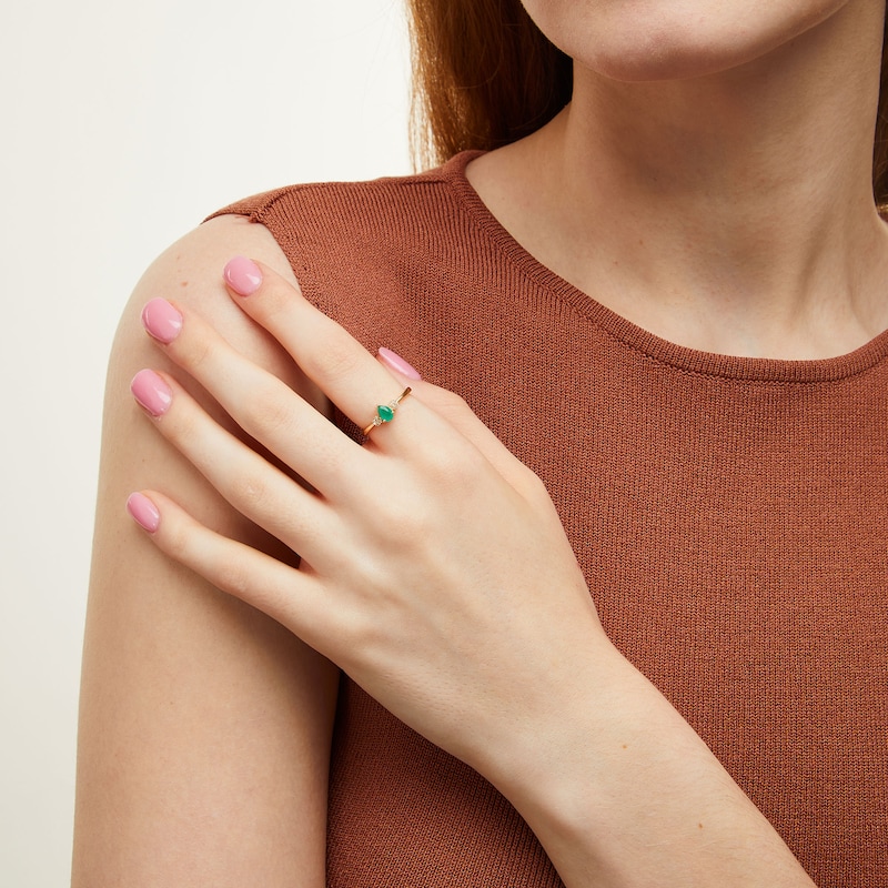 Main Image 2 of Pear-Shaped Emerald and 1/20 CT. T.W. Diamond Flower Cluster Ring in 10K Gold