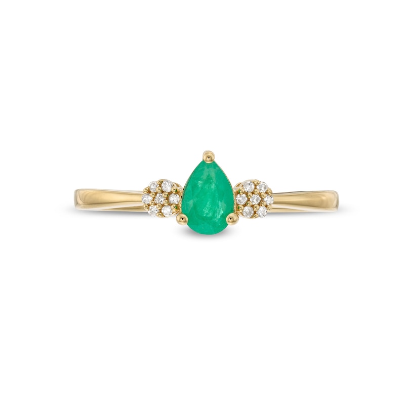 Main Image 4 of Pear-Shaped Emerald and 1/20 CT. T.W. Diamond Flower Cluster Ring in 10K Gold
