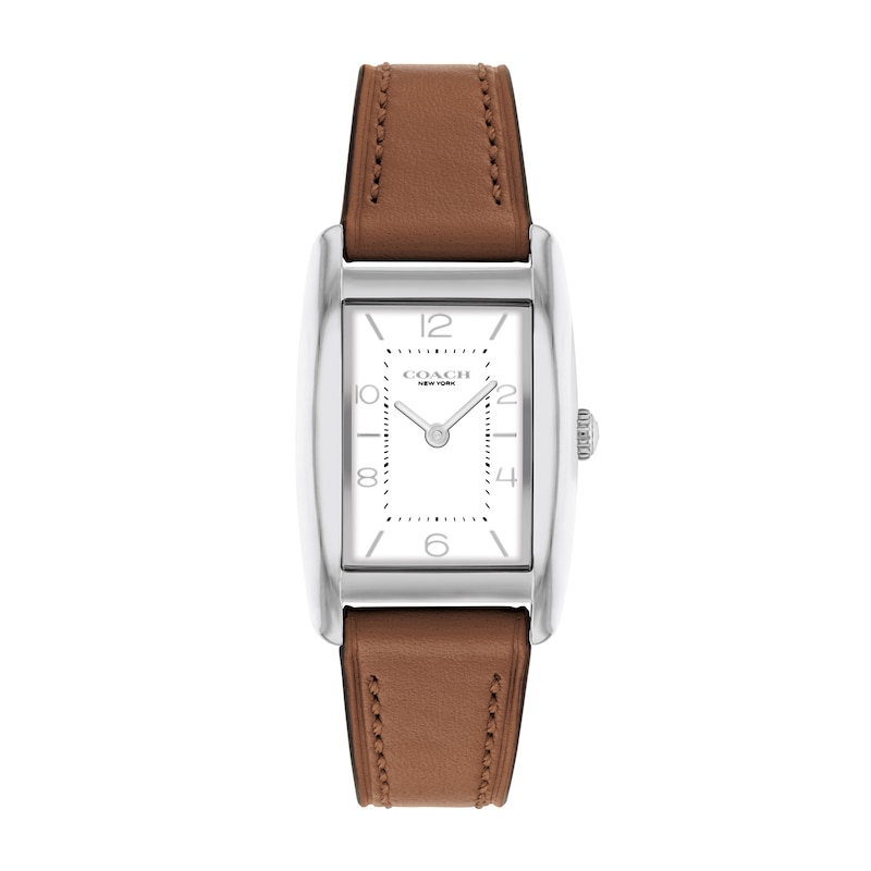 Main Image 1 of Ladies' Coach Reese Brown Leather Strap Watch with Rectangular White Dial (Model: 14504311)