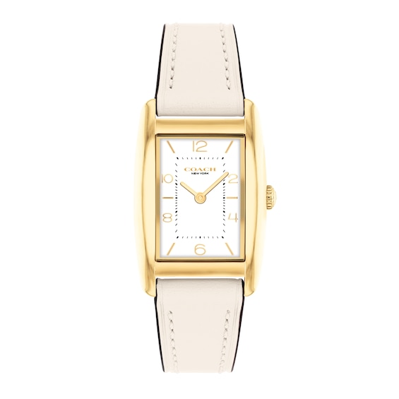 Ladies' Coach Reese Gold-Tone IP White Leather Strap Watch with Rectangular White Dial (Model: 14504314)