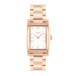 Ladies' Coach Reese Crystal Accent Rose-Tone IP Watch with Rectangular White Dial (Model: 14504317)