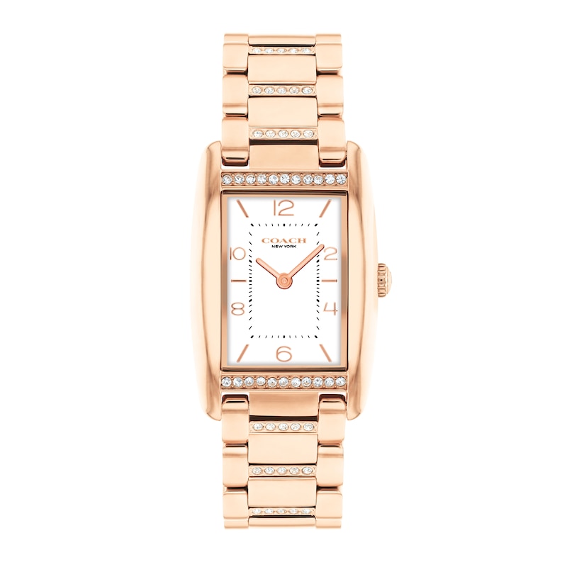 Main Image 1 of Ladies' Coach Reese Crystal Accent Rose-Tone IP Watch with Rectangular White Dial (Model: 14504317)