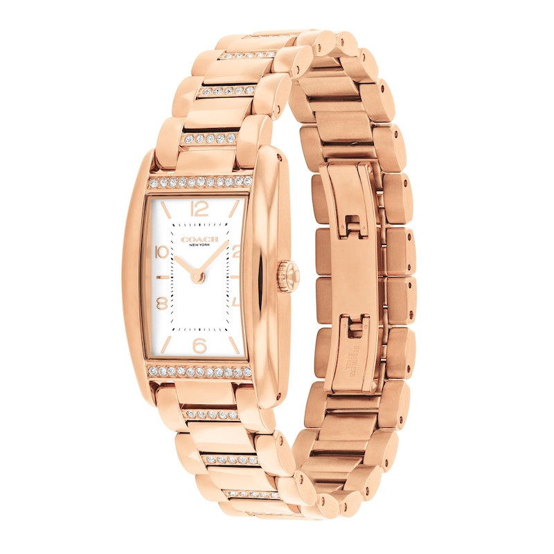Main Image 2 of Ladies' Coach Reese Crystal Accent Rose-Tone IP Watch with Rectangular White Dial (Model: 14504317)