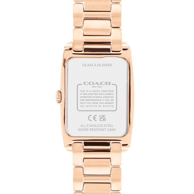 Main Image 3 of Ladies' Coach Reese Crystal Accent Rose-Tone IP Watch with Rectangular White Dial (Model: 14504317)
