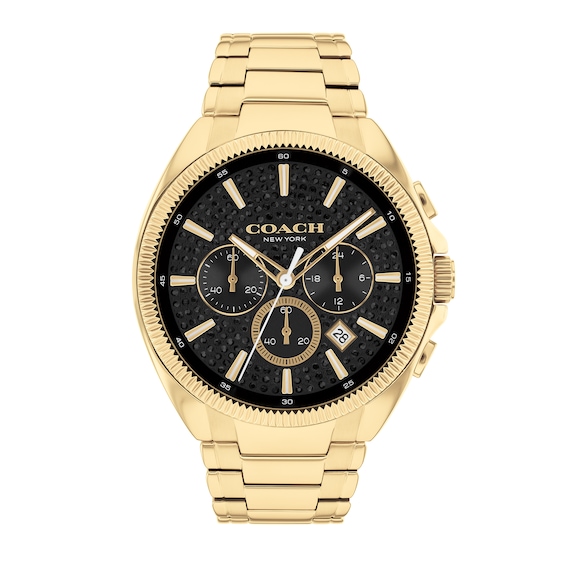 Men's Coach Jackson Gold-Tone IP Chronograph Watch with Black Dial (Model: 14602697)
