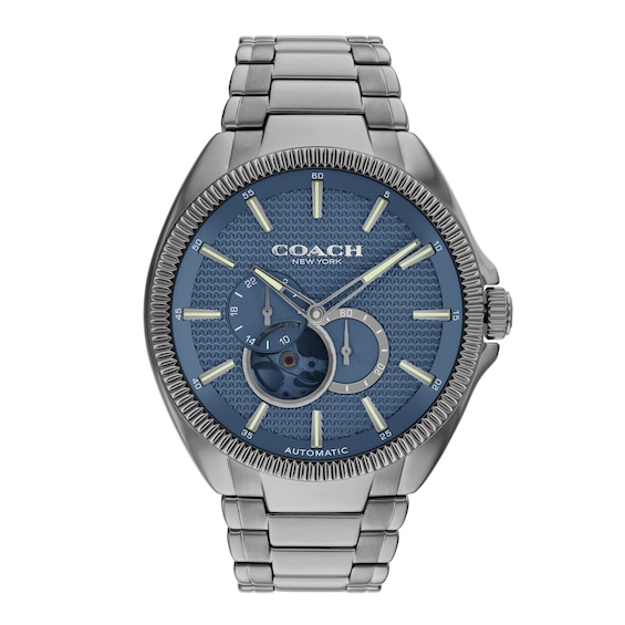 Men's Coach Jackson Grey IP Chronograph Watch with Blue Skeleton Dial (Model: 14602700)