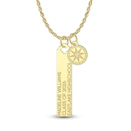 Diamond Accent Engravable Graduation Tag and Compass Two Piece Charm Pendant (1-3 Lines)