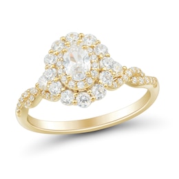 1 CT. T.W. Oval Diamond Double Frame Twist Shank Engagement Ring in 14K Gold