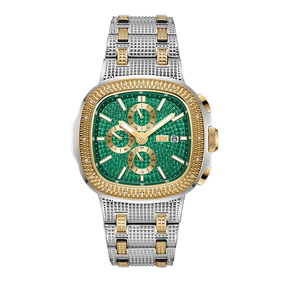 Men’s JBW Heist 1/10 CT. T.W. Certified Diamond Two-Tone Chronograph Watch with Green Dial (Model: J6380F)