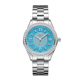 Ladies’ JBW Mondrian 34 1/15 CT. T.W. Certified Diamond and Crystal Accent Watch with Blue Dial (Model: J6388E)