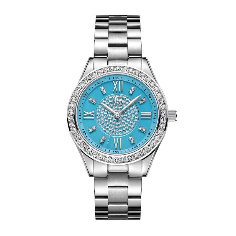 Main Image 1 of Ladies’ JBW Mondrian 34 1/15 CT. T.W. Certified Diamond and Crystal Accent Watch with Blue Dial (Model: J6388E)