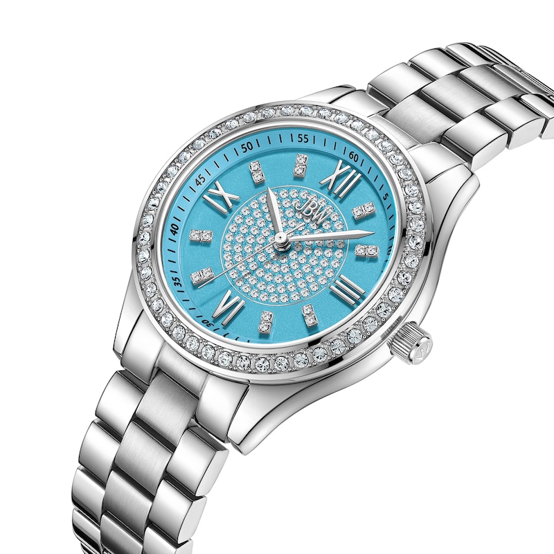 Main Image 2 of Ladies’ JBW Mondrian 34 1/15 CT. T.W. Certified Diamond and Crystal Accent Watch with Blue Dial (Model: J6388E)