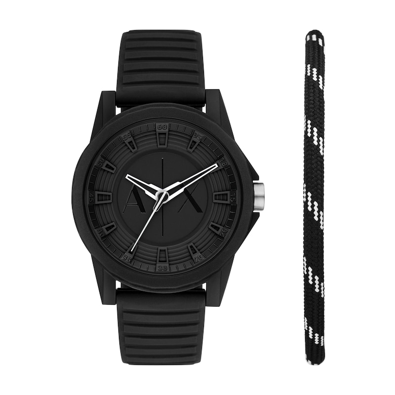 Main Image 1 of Men’s Armani Exchange Outerbanks Black IP Watch with Black Dial and Cord Bracelet (Model: AX7159SET)