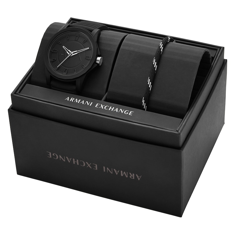 Main Image 4 of Men’s Armani Exchange Outerbanks Black IP Watch with Black Dial and Cord Bracelet (Model: AX7159SET)