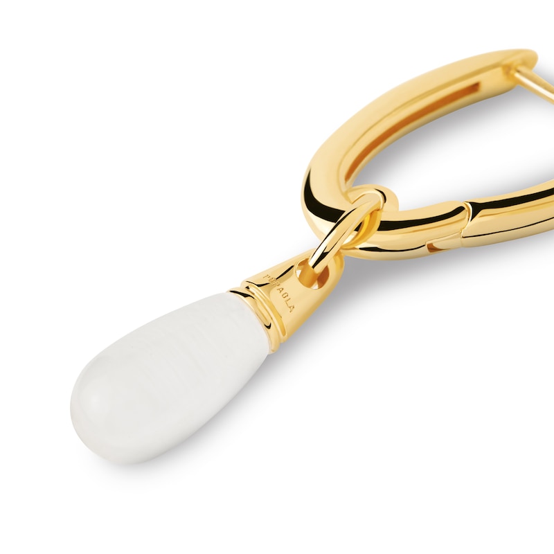 Main Image 1 of PDPAOLA™ at Zales ICONS White Quartz Small Teardrop Dangle Single Hoop Earring in Sterling Silver with 18K Gold Plate