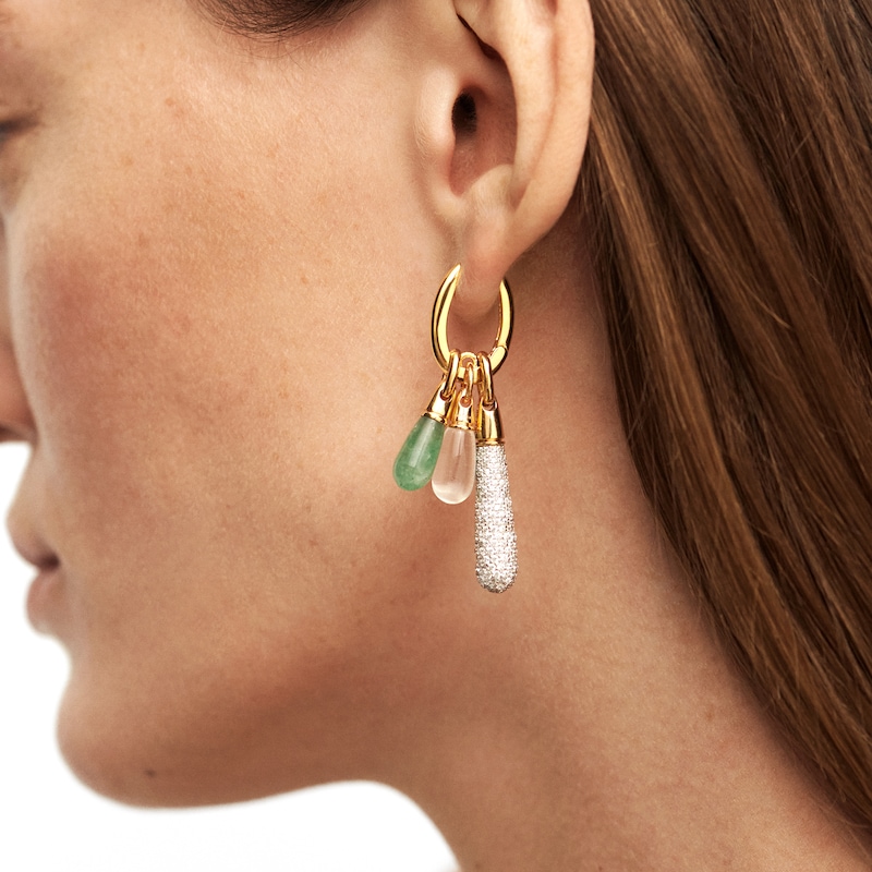 Main Image 3 of PDPAOLA™ at Zales ICONS White Quartz Small Teardrop Dangle Single Hoop Earring in Sterling Silver with 18K Gold Plate